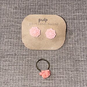 Peach Floral Earrings and Ring Set